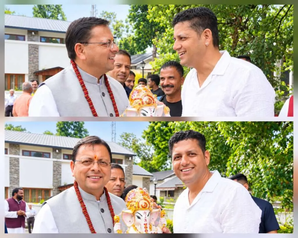हल्दूचौड़/देहरादून:- गणेश चतुर्थी पर हल्दूचौड़ के समाजसेवी शुभम अंडोला ने सीएम धामी से की मुलाकात, गणेश प्रतिमा की भेंट……